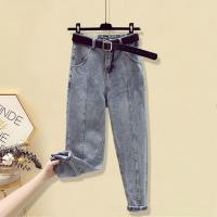 开叉微喇牛仔裤女夏季薄款2021年新款松紧高腰显瘦裤子阔腿喇叭裤 1008(无腰带) S /26(建议85-95斤)