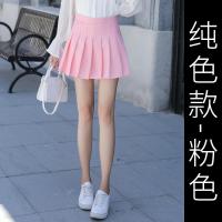 2019新款格子百褶半身短裙子a字高腰女夏学院风学生裙裤白色黑色 纯色款-粉色 M