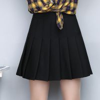 百搭短裙胖mm半身裙春夏2021新款大码防走光A字裙学院风百褶裙子 黑色 M