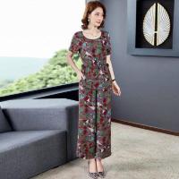 妈妈棉绸套装女时尚外穿夏中老年大码短袖九分裤人造棉两件套睡衣 11号花色 XL (建议110 到120斤)