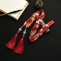 汉服头饰发饰古风发带百搭古代新款男女流苏铃铛款仙绑发抹额头绳 鹤竹大红