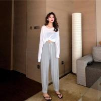 2021春夏新款面膜裤薄款奶奶裤系带宽松束脚女防蚊裤灯笼裤休闲裤 灰色 L 80-120