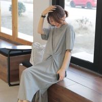 孕妇连衣裙夏装短袖t恤中长款夏季上衣大码宽松过膝洋气孕妇裙子 灰色 M