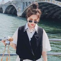 白色法式设计感连衣裙两件套女夏2021新款气质显瘦马甲a字衬衫裙 马甲 黑色 S