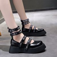 2021夏季新款复古玛丽珍鞋女松糕厚底镂空绑带凉鞋英伦风高帮单鞋 黑色 35