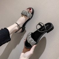 杨幂同款平底两穿凉鞋女夏仙女风2021新款一字带水钻拖鞋软底百搭 黑色 (标准码) 40