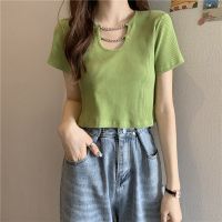 短款t恤女装韩版短袖上衣夏季设计感ins穿搭高腰修身显瘦甜辣妹风 绿色 XXS 建议[30斤以下]