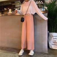 阔腿裤女春夏季新款韩版高腰显瘦百搭坠感休闲裤女学生九分直筒裤 粉红色 2XL 建议[135斤~145斤]
