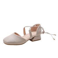 包头凉鞋女夏季新款中跟粗跟仙女风百搭绑带2020高跟温柔晚晚单鞋 杏色 35