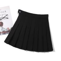 百褶裙高腰显瘦女学生韩版2021新款a字裙格子半身裙百搭短裙子夏 黑色 XS [60-80斤]