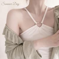 弹力紧身后背交叉夏日软绵绵可爱金色金属爱心扣内搭抹胸小吊带 白色【优质面料 舒适透气】 S