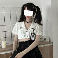 [两件套装]夏季短款设计感修身显瘦娃娃领衬衫+花边系带A字短裙[5天内发货] 白色上衣 S