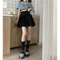 [甜蜜暴击]夏2021新款蓝黑衬衫短西服短裙女设计闺蜜学院套装女 绑带半身裙 S