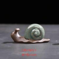 陶瓷哥窑茶宠禅意小沙弥创意人物茶道花盆摆件茶宠花宠小和尚配件 爬行小蜗牛