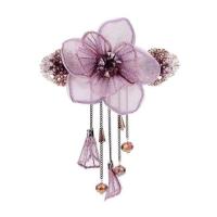 气质古风弹簧夹发卡成年女花朵马尾夹水晶头饰绢纱流苏顶夹发夹 流苏E款优雅紫 八公分长