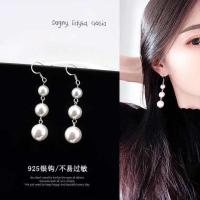 满天星珍珠耳环 超仙长款珍珠流苏耳坠 日韩气质耳饰无耳洞耳夹女 925银耳钩(3颗大小珠)银色