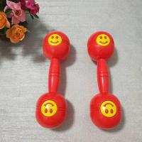 幼儿园早操手摇铃早教舞蹈益智儿童玩具笑脸塑料加厚有声哑铃道具 红色摇铃1对