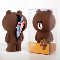 韩国简约布朗熊笔袋创意笔袋女大学生小清新硅胶铅笔袋可爱文具盒 透明盒子(无笔袋)