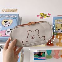 ins可爱笑脸培根文具袋五花肉毛绒化妆包少女心收纳袋便携手拿包 米色考拉笔袋