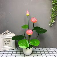 仿真荷花莲花供佛花套装 假荷花塑料假花绢花小盆栽家居装饰摆件 PU荷花粉色一束+塑料盆