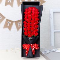 新款香皂玫瑰花束礼盒七夕情人节送女友妈妈表白纪念浪漫生日礼物 礼盒款-33朵红 送花灯+贺卡