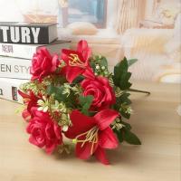 仿真花假花娟花塑料花布花康乃馨百合玫瑰花室内客厅婚庆餐桌摆件 梦幻百合玫瑰红色一束(不带花瓶)