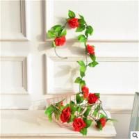 仿真玫瑰花藤假花藤条塑料藤蔓植物客厅空调管道缠绕暖气装饰遮挡 9朵大红色玫瑰花藤