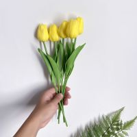 郁金香仿真花套装手感PU假花小清新 洽谈桌装饰品摆件ins拍照道具 黄色郁金香5枝[长度32cm]