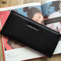 专柜新款2021稻草人钱包女真皮长款超薄钱夹女情侣款拉链款女 黑色