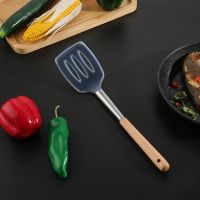 硅胶铲不粘锅平底锅铲子锅铲套不锈钢木柄铲厨房耐高温锅铲勺套装 榉木手柄硅胶铲 煎铲