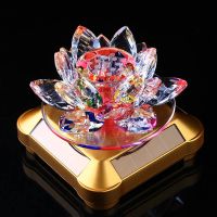 太阳能旋转莲花汽车摆件车载香水座车用香薰车内饰品小车装饰用品 七彩莲花 太阳能款-金色底座