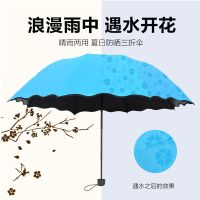 晴雨伞女森系百合花遮阳伞太阳伞夏黑胶防晒防紫外线小清新少女心 荷叶边蓝色黑胶八骨
