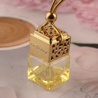 买二送一汽车香水挂件车载玻璃香水瓶汽车内饰品汽车香薰高档挂饰 金盖彩色 黄 空瓶-无香水