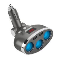 爱兰车载充电器手机快充一拖三多功能汽车点烟器转换插座 [爱兰正品]银灰色[一拖五] 单机-标配