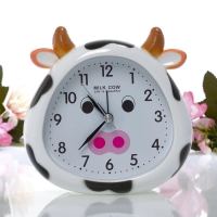 创意卡通学生可爱奶牛闹钟时尚儿童床头现代简约家居铃说音夜灯 白牛8360