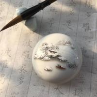 景德镇朱砂缸印泥印章雪景印泥瓷缸瓷盒书法国画篆刻章办公印书画 7厘米空瓷盒 雪景