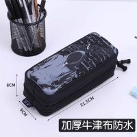 初中高中生笔袋男ins高颜值文具盒学生双层大容量铅笔袋牛津布潮 黑色