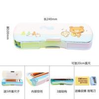 得力儿童小学生文具盒男女三层铅笔盒多功能笔盒卡通简约送套尺 (多功能)男孩用