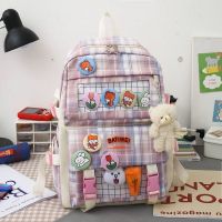 小学生三四五年级双肩背包书包钕ins森系百搭五件套日韩版大容量 单包粉格