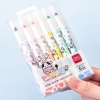 得力马卡龙色软头荧光笔标记笔学生用淡色系划重点小清新柔色笔 炫彩色系(圆杆/6支)送1张贴纸