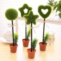 开学文具笔韩版创意笔田园绿色植物盆栽桌面摆饰台笔装饰圆珠笔 随机混发 1支