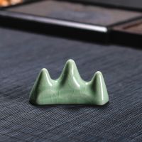 龙泉青瓷文房四宝书法毛笔笔搁笔架三指五指笔山陶瓷绘画书写笔筒 三指笔架哥窑梅子青