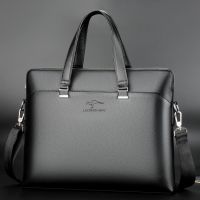 真皮质感男士手提包手拿大容量包商务简约单肩斜挎包休闲公文包 黑色
