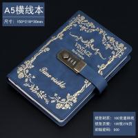 A5创意欧式密码带锁少女日记本加厚精装密码本女成人密码锁手账本 深蓝色 M004