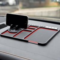 汽车手机支架车载防滑垫车用车载导航仪防嗮垫仪表台多功能置物垫 防滑垫带支架号码牌[红色]
