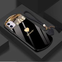 iPhone7plus手机壳XR玻璃镜面xsmax情侣6/8plus化妆镜子苹果11/12 黑底爱心[弧形玻璃]-单壳