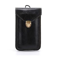 新款男士手机包超薄防水穿皮带腰包多功能腰带挂包复古潮流手机套 黑色(两层6.6英寸内)送挂钩