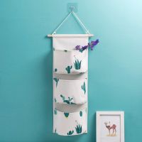 学生宿舍挂式收纳袋挂袋 墙挂式寝室收纳神器 壁挂式小布袋置物袋 沙漠绿植3兜 中号