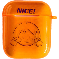 荧光卡通可爱小女孩airpods1/2保护套适用苹果蓝牙耳机保护套透明 荧光小女孩橙色 苹果airpods1/2代通用