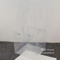 百搭高颜值正方形PVC透明手提袋 超大包装袋鲜花伴手礼花束礼盒袋 正方形(2个) 加小号:10*11*12